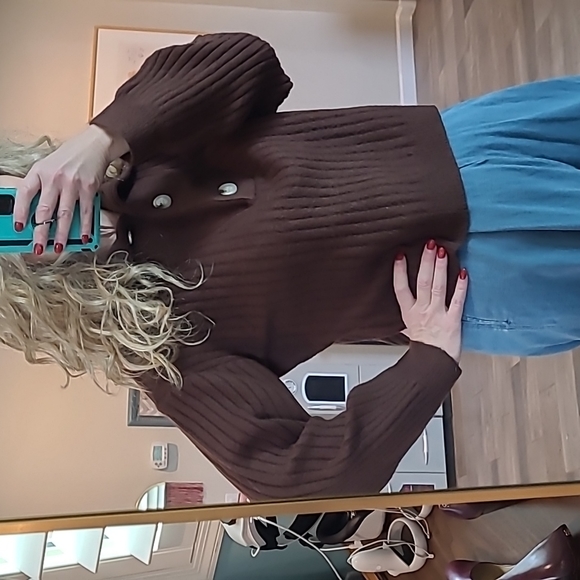 Crescent Cora Funnel Neck Sweater Partial Button Placket Slouchy Mock M - Picture 7 of 13